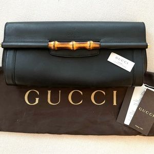Gucci Medium Bamboo Bullet Black Leather Satchel.